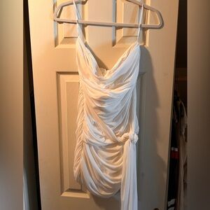 Lulu’s Seneca White Mesh Bodycon Sash Mini Dress